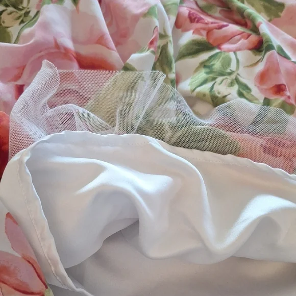 Pink and Green Floral Midi Dress With Satin Lining & Toule In Skirt Size L - Picture 7 of 7